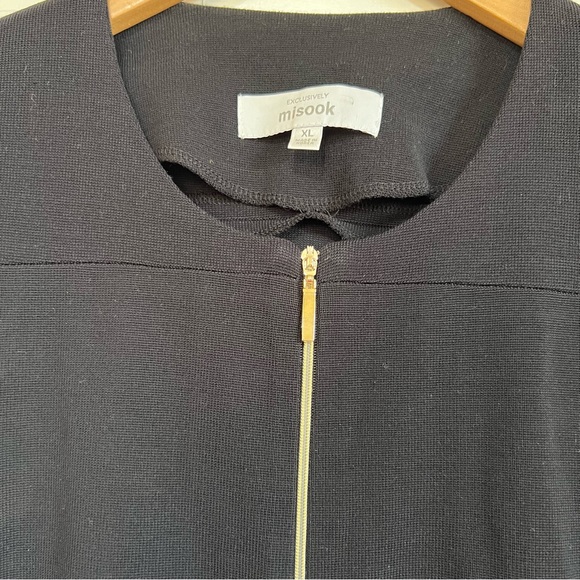 Exclusively MISOOK Full Zip Black Knit Blouse Long Sleeve Geometric Stripe XL - Picture 3 of 10